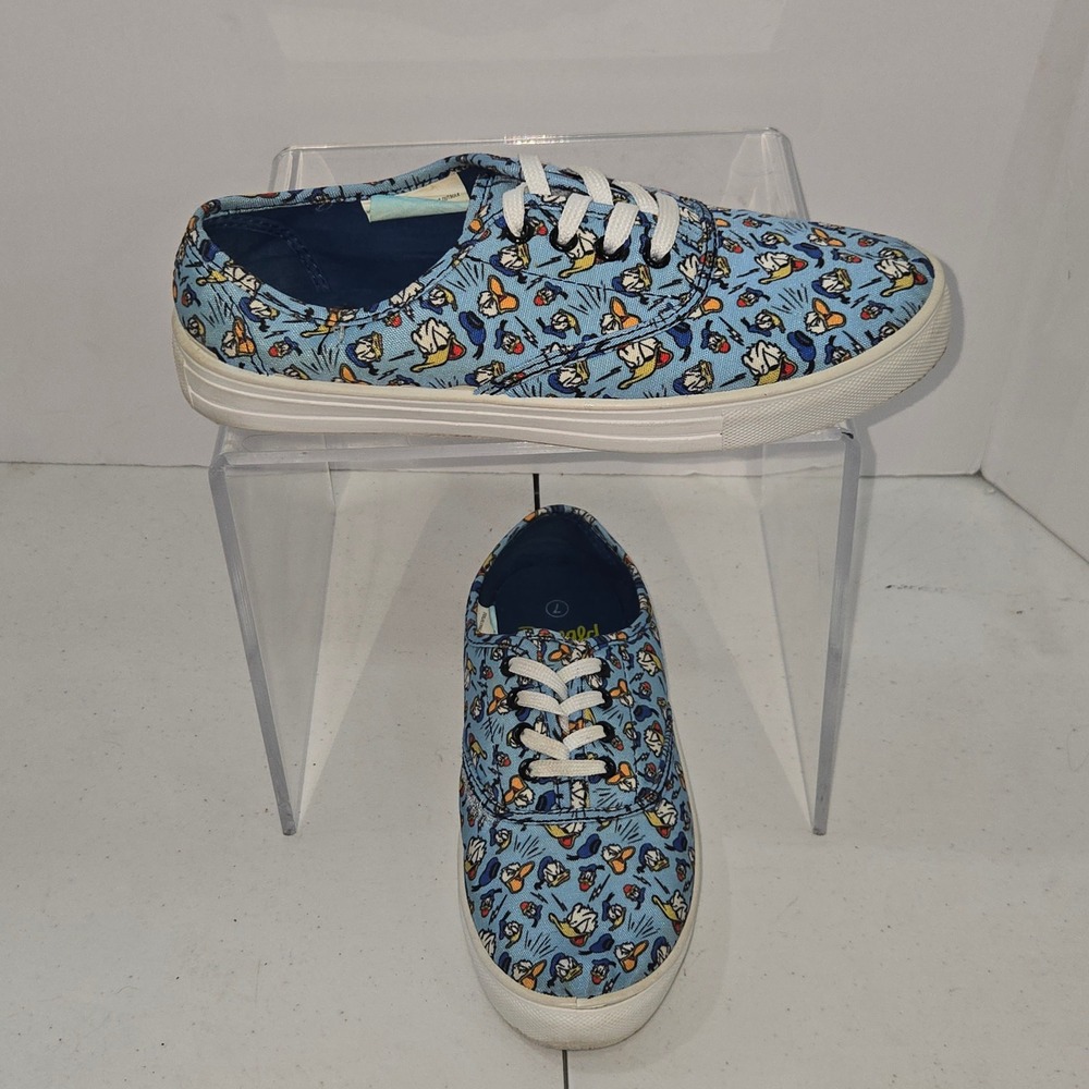 Disney Donald Duck Canvas Sneakers Blue All Over Print Lace Up Shoes Size 7